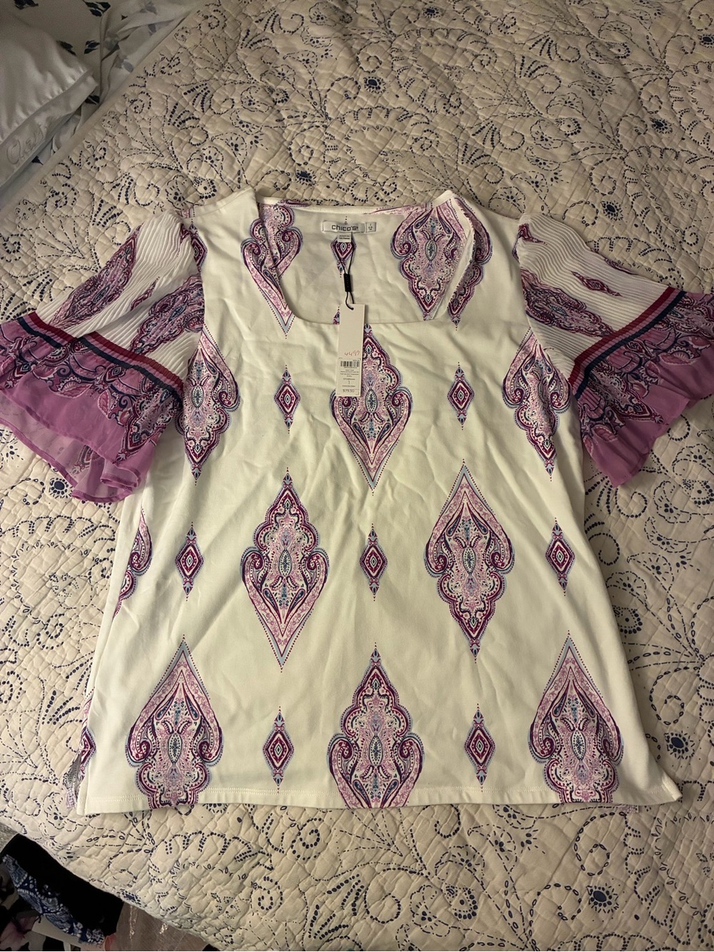 NWT Chico's White Top with Ecru detailing